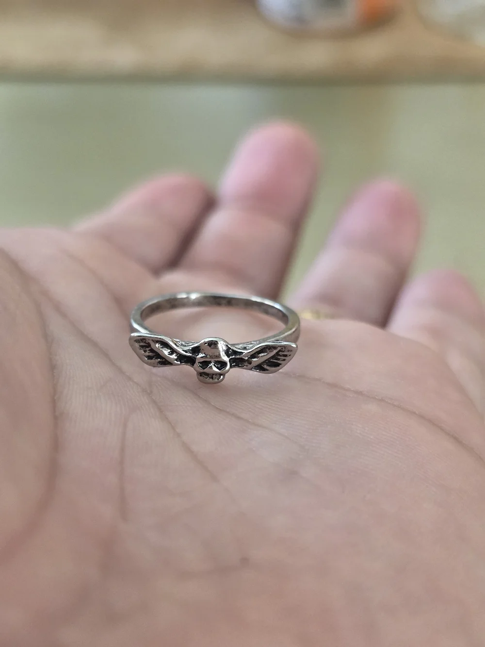 Silver Skull with Wings Ring -